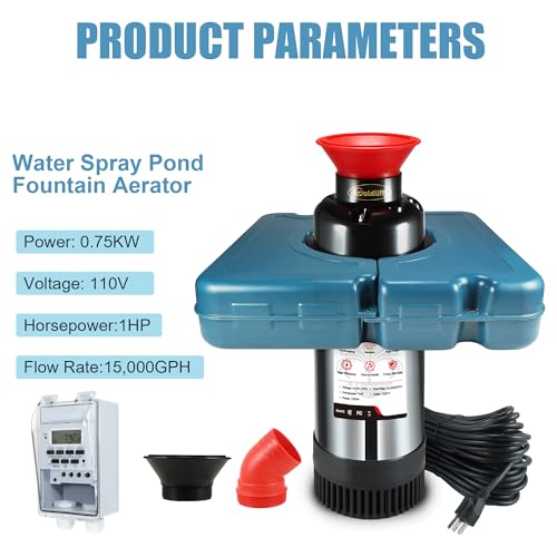 Pond Fountain Aerator F2 1HP 750W 15000GPH Floating Fountains Pump