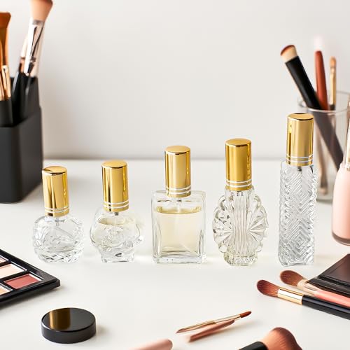 5 Pcs Vintage Glass Empty Perfume Bottles Refillable with Spray (5 Count)