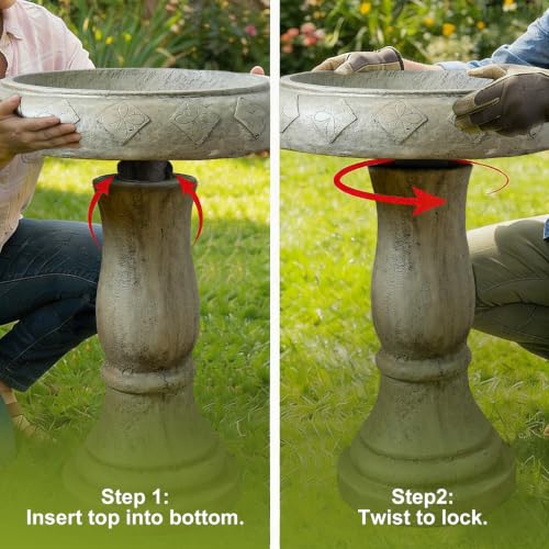 Pedestal Birdbath for Garden (23.2inch / Antique Stone Gray)