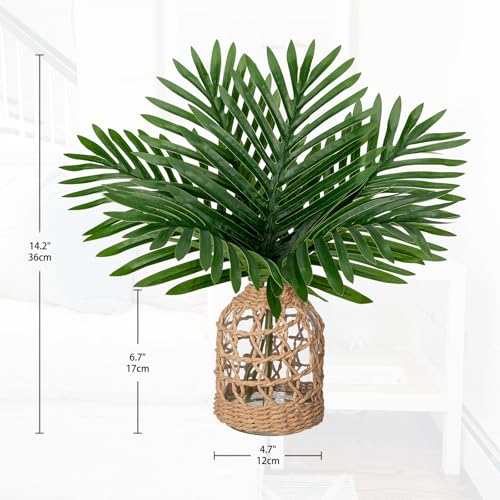 Fake Plants 14.2" Faux Palm Plant in Glass Vase