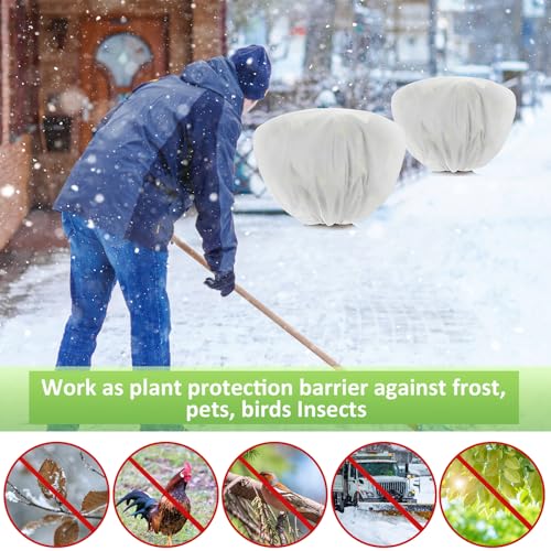 18 Pcs Winter Plant Covers Freeze Protection 39.4x23.6 Inch Horizontal Shrub Tree Plant Protection Bags Frost Blanket with Drawstring for Fall Winter Outdoor Garden Planting (White)