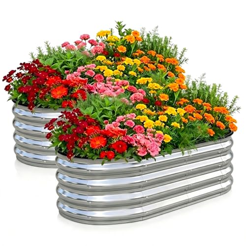2 Pack Galvanized Raised Garden Beds Outdoor (Silver 2 Pcs / 4 x 2 x 1 ft)
