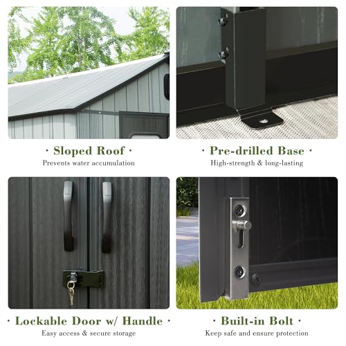 Domi 8x10FT Outdoor Resin Storage Shed with Transparent Windows & Louvered Vents