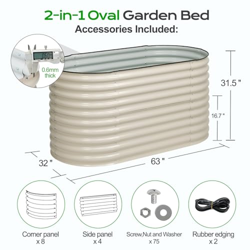 2-in-1 Modular Aluzinc Metal Raised Garden Bed, 63" L x 32" W x 32" H, Outdoor Planter Box for Vegetables, Flowers, and Herbs, Beige