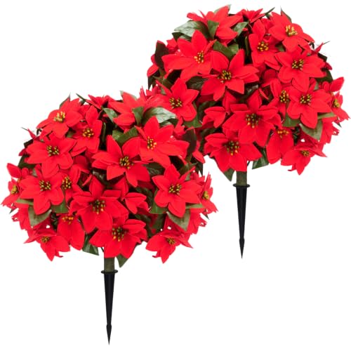 26" Artificial Poinsettia Topiary Ball Tree 2 (Poinsettia)