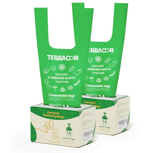 1.6 Gallon Compostable Food Scrap Bags Handle Tie for Kitchen Countertop Bin (100 Count)