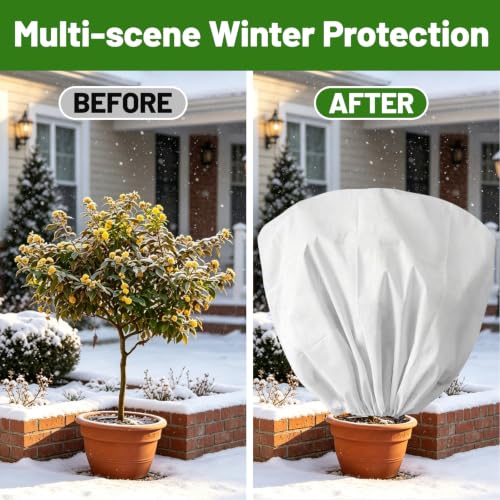 8 Pcs Plant Covers Frost Protection Bag 31.5"X23.6" Winter Reusable Plants Jacket with Drawstring Shrub Protection Wraps Bags Frost Blanket for Winter Outdoor Garden Plants (31.5 x 23.6 Inch / White)