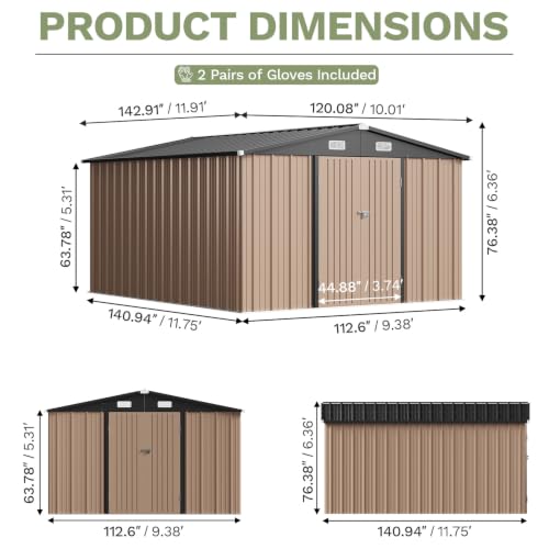 10x12 FT Outdoor Storage Shed with Lockable Double Doors (Brown / 10'x12')