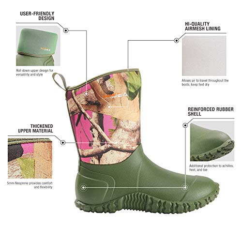 Women's Mid Calf Neoprene Rain Boots Roll Down Rubber Shoes