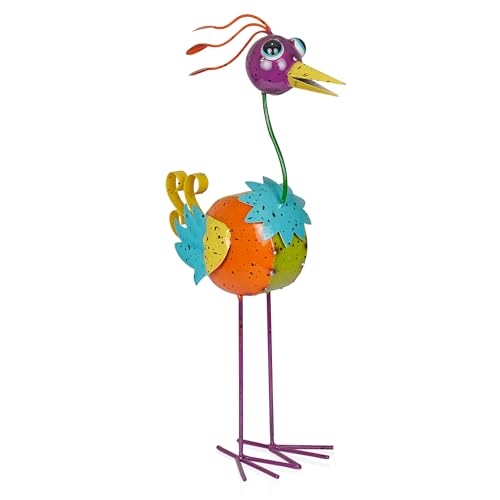 LAZ328HH Quirky Metal Rainbow Bird Decor (21" Multicolor Bird)