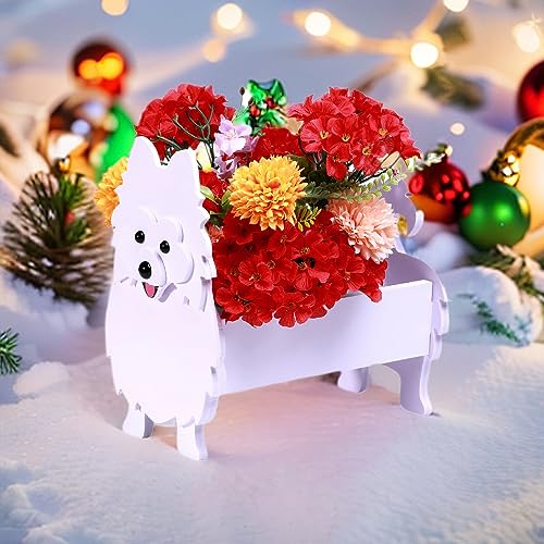 Small Pomeranian White Dog Planter Plant Pots