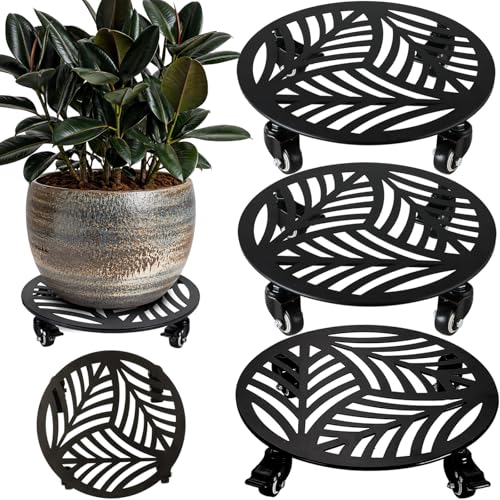 3 Packs Metal Plant Caddy with Wheels 14 inches Heavy (14")