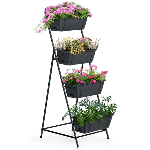4 Tier Vertical Garden Planter Herb Garden Planter Outdoor Planters for Outdoor Plants Standing Vertical Raised Garden Bed Tiered Garden Vegetable Planter with Drainage Holes