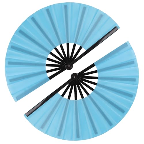 2 Pack Large Folding Hand Fan for Men (Lake Blue)