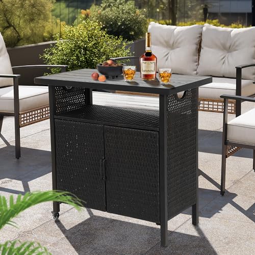Outdoor Bar Table Featuring Storage Cabinet