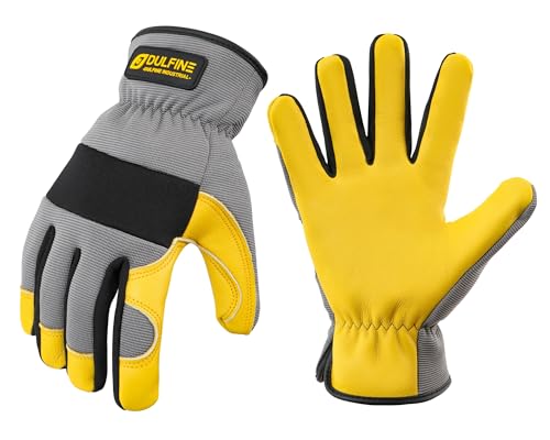 Cow Leather Palm Gardening Work Gloves for Men 1 Pair Golden XL (Grey - Classic / X-Large)