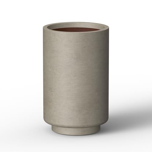 Small Round Tapered Weathered Concrete Planter 15.7" Tall