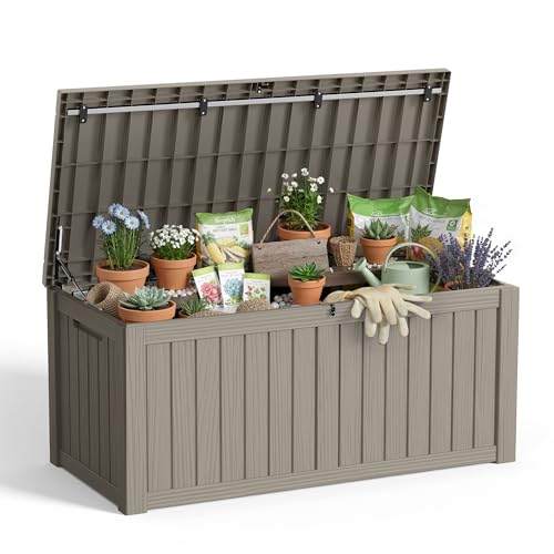 150Gal Outdoor Storage Box Waterproof Lockable Deck Box (Grey / 150 Gallon)