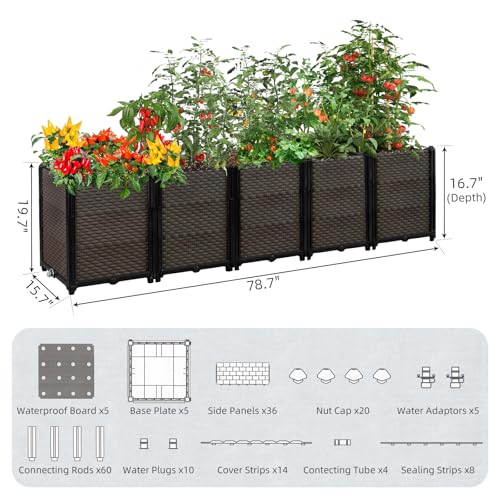 Large Raised Planter Box Outdoor Self Watering 78.7"x15.7"x19.7"