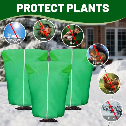 4 Pcs Plant Covers Frost Protection Bag 90"X75" Winter Reusable Plants Jacket with Zipper Drawstring Large Plant Protection Wraps Bags Frost Blanket for Winter Outdoor Garden Plants (90 x 75 Inch（4 Pcs） / Green)