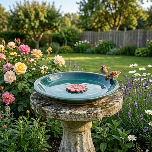 12.2'' Ceramic Birdbath & Birdfeeder for Small Birds Outdoors