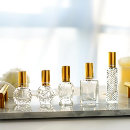 5 Pcs Vintage Glass Empty Perfume Bottles Refillable with Spray (5 Count)