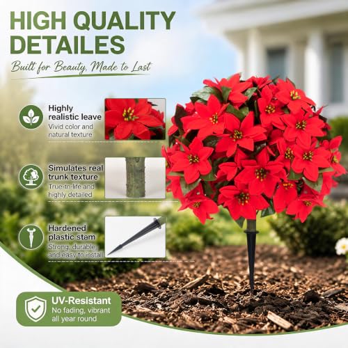 26" Artificial Poinsettia Topiary Ball Tree 2 (Poinsettia)