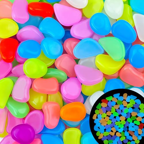 100PCS 1 1.2" Color Glowing Rocks for Driveway Glow in The Dark Rocks for Fish Tank Luminous Pebble Stones for Lawn Landscape Decor Garden Patio Aquarium Walkway (100 Count)