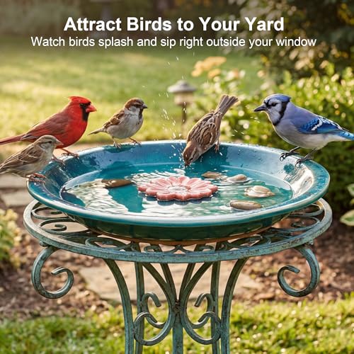 12.2'' Ceramic Birdbath & Birdfeeder for Small Birds Outdoors
