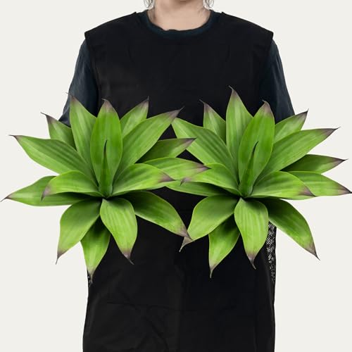 2-Pack 13.8-Inch Fake Agave Plants, UV Resistant Artificial Agave Plant for Outdoor Planters, Faux Succulent Greenery for Porch, Patio and Garden Decor, Green with Burgundy Tips (2 Count)