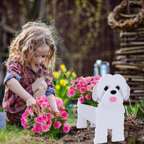White Shih Tzu Dog Planter Pots