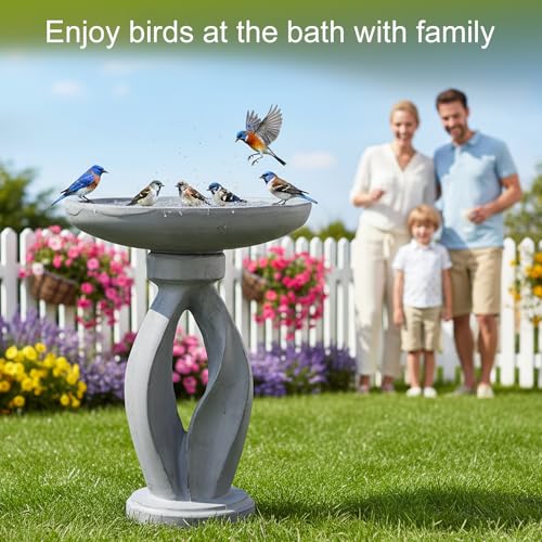 21.85 Inch Tall Pedestal Bird Bath (Gray)