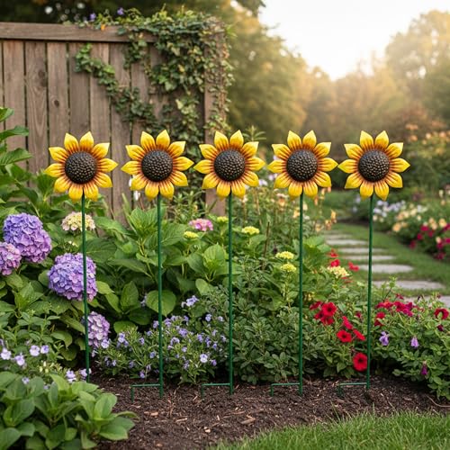 Sunflowers Metal Yard Art Wind Spinners Outdoor Decoration Stakes (Sunflowers)