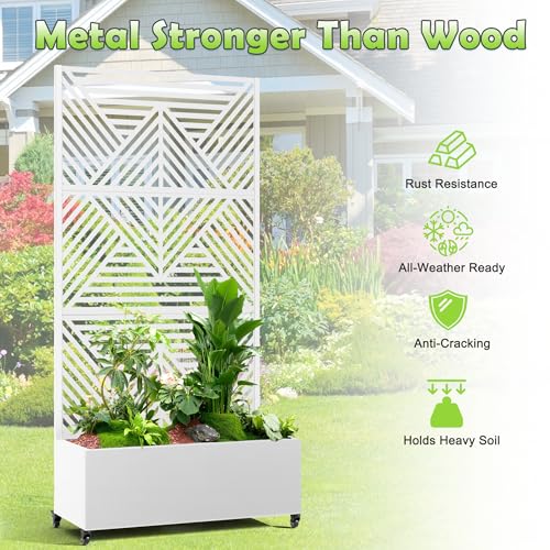 15.7"×70.9"×35.4" Metal Raised Garden Bed with Trellis and Wheels