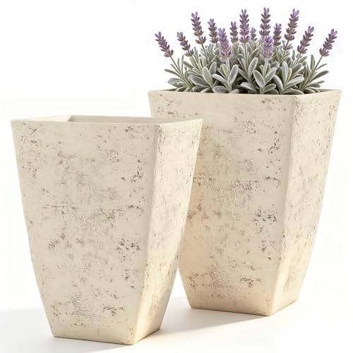 Autodaya Resin 19" Tall Planters Set of 2 Plant Pots (19"-country Square White)