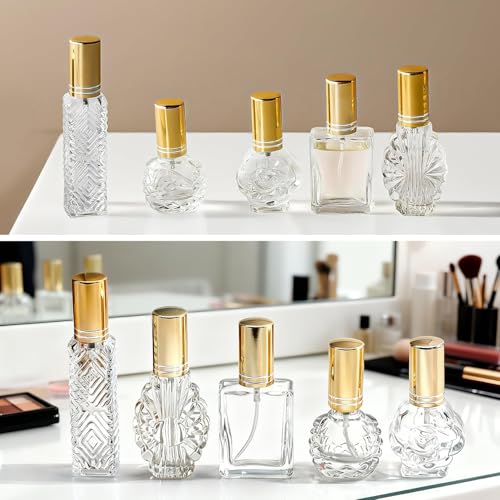 5 Pcs Vintage Glass Empty Perfume Bottles Refillable with Spray (5 Count)