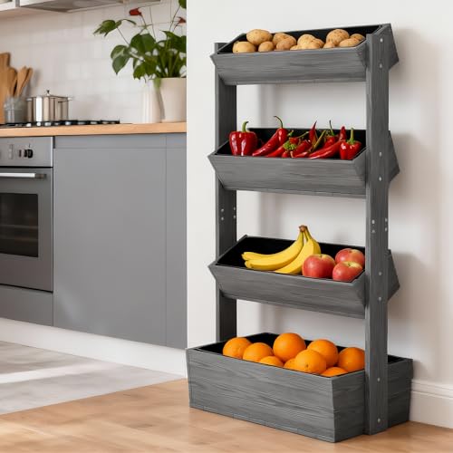 Wood Vertical Raised Garden Bed (Gray Wood Color / 18 x 30 x 55in, 4 Tier)