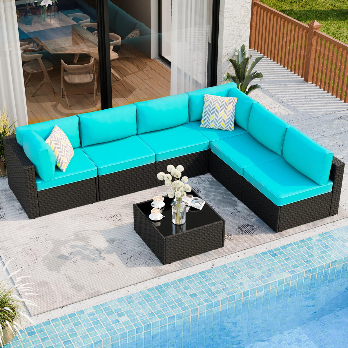 7 Pieces Outdoor Patio Sectional Sofa Couch (7 Count)