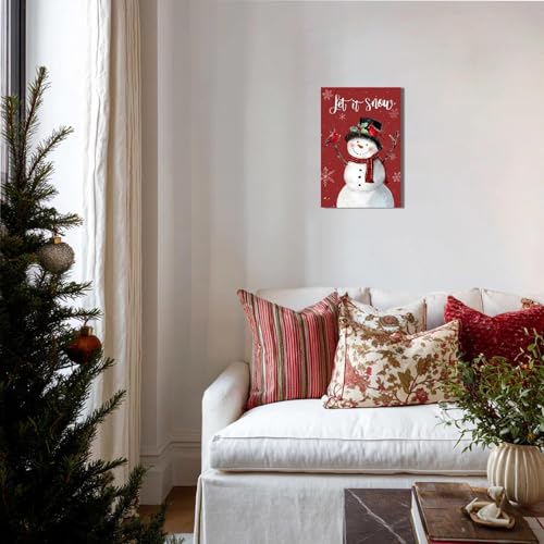 Let It Snow Christmas Snowman Canvas Wall Art (10"L x 15"W / Snowmen red)