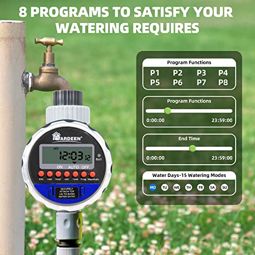 Water Timer Garden Irrigation Controller with 8 Programs for Lawn (1 Outlet Electronic Timer)