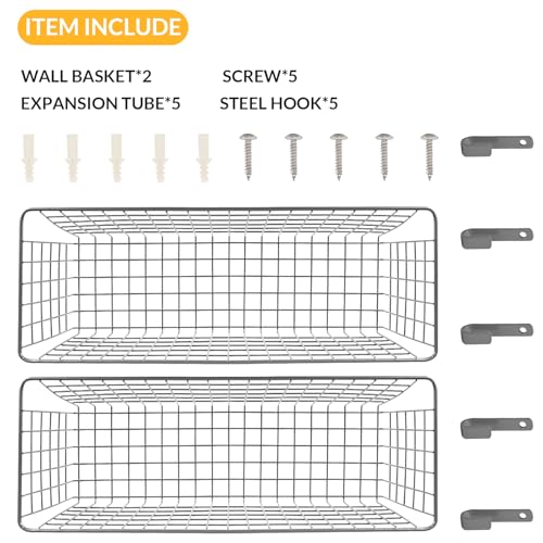 2 Sets Grey Extra Large Hanging Wall Basket with Steel Hooks (2 Count)
