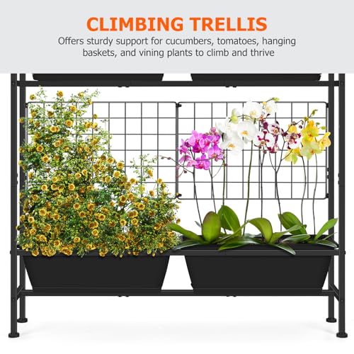 Raised Garden Bed 32" Tall Elevated Planter Boxes with Trellis & Legs