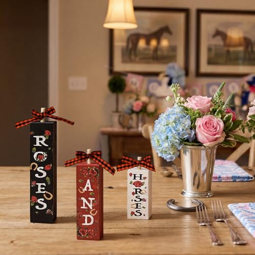 Smile Horses and Roses Wooden Block Decor Set (Horse)
