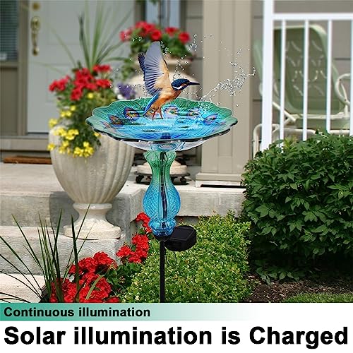 Blue Peacock Ground Stake Solar Bird Feeder for Outside