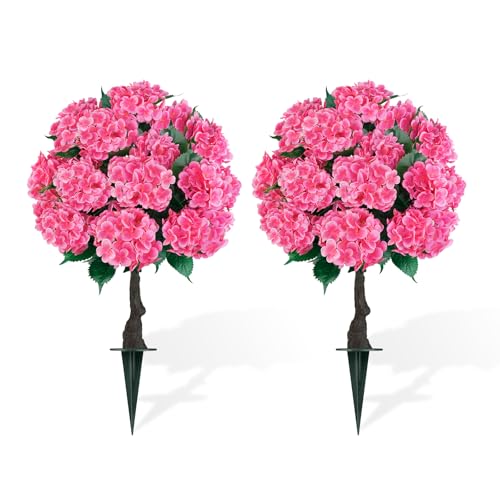 2 Pack 33" Artificial Topiary Ball Trees with Pink Hydrangea (Pink Hydrangea)