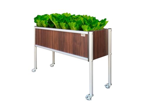 Raised Garden Bed 36”Lx12”Wx27”H Premium HPL Plastic Wood Grain Aluminum Legs with Lockable Wheels Elevated Planter Box for Backyard Patio Balcony (Tosca / 36*12*27in w/wheels)