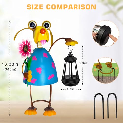 Solar Garden Lights 13.38in Metal Dog Statue with Solar Lantern Lights (Solar Dog With Lights)