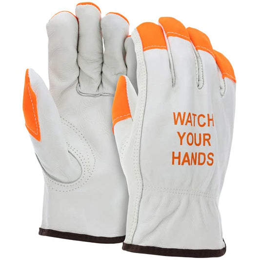 24 Pairs 3X Large Hi Vis Heavy Duty Durable Cowhigh Leather Work Gloves I Orange Tip (24 Count)