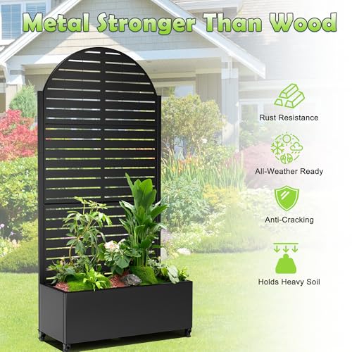 15.7"×70.9"×35.4" Metal Raised Garden Bed with Trellis and Wheels