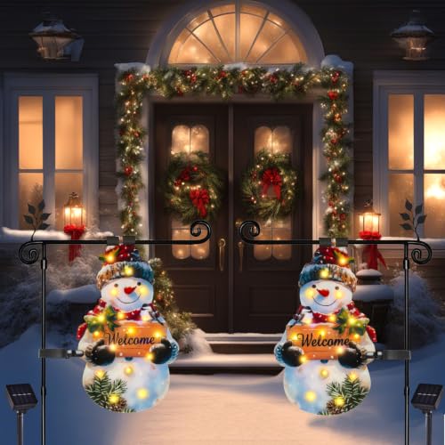 12x18 Solar Christmas Snowman Garden Flag (Snowman-Warm white-12x18 / 12×18inch)